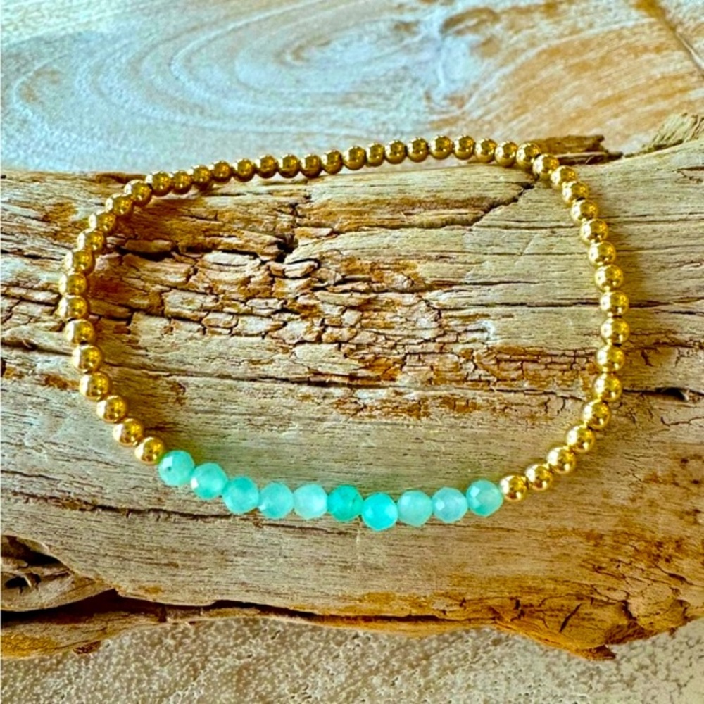 Handmade 14k gold filled bead stretch amazonite bracelet